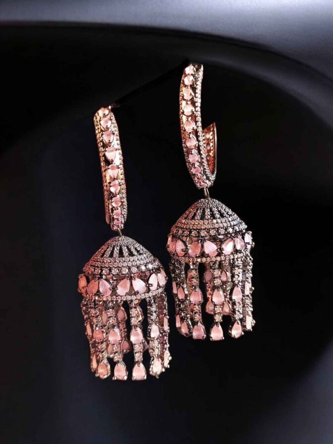 Ishhaara Light Pink Victorian Polished Stone Jhumkas