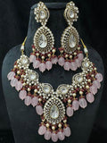 Ishhaara Light Pink Victorian Semiprecious Pearl Drop Necklace