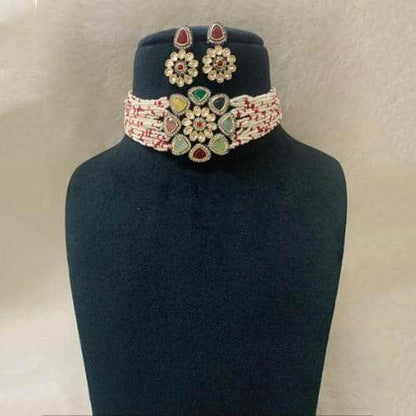 Ishhaara Small Pearls Choker And Earring Set