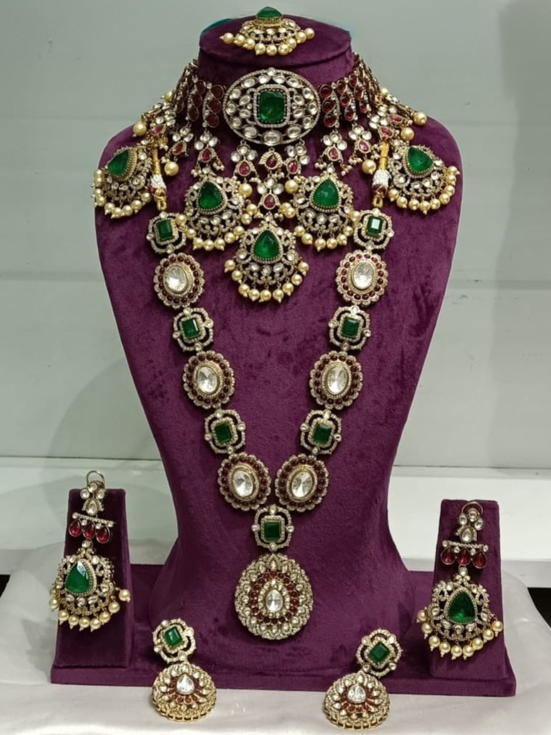 Ishhaara Long And Short Bridal Moissanite Kundan Necklace Set