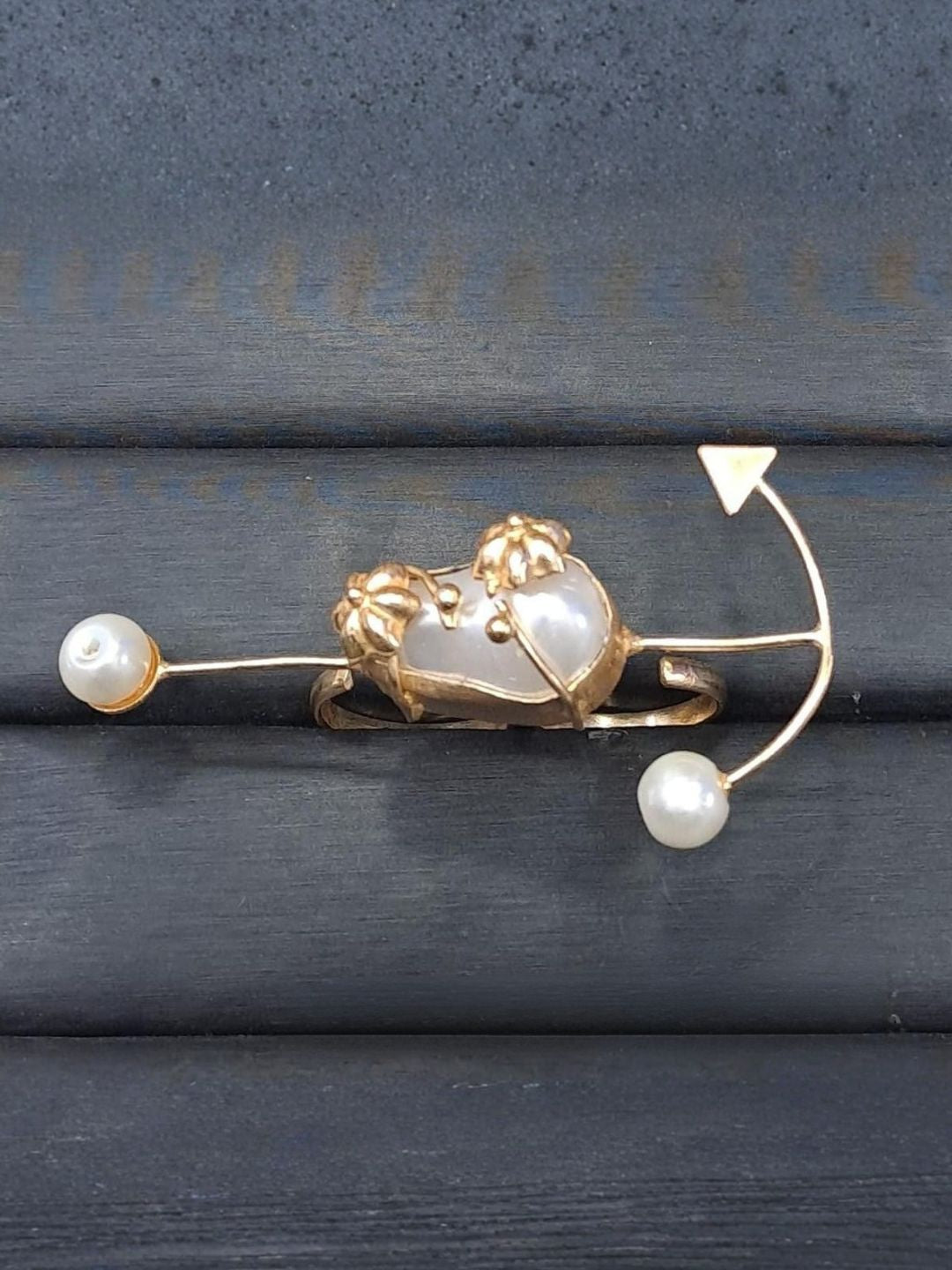 Ishhaara Long Baroque Pearl Statement Adjustable Ring