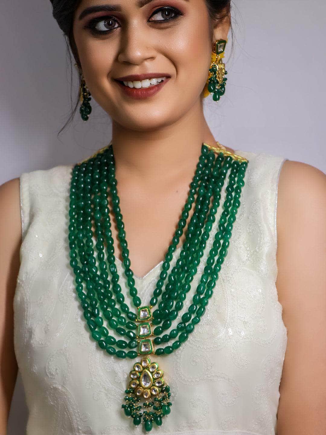 Ishhaara Long Beaded Kundan Pendant Necklace