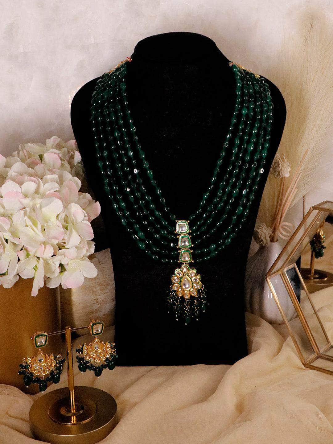 Ishhaara Long Beaded Kundan Pendant Necklace