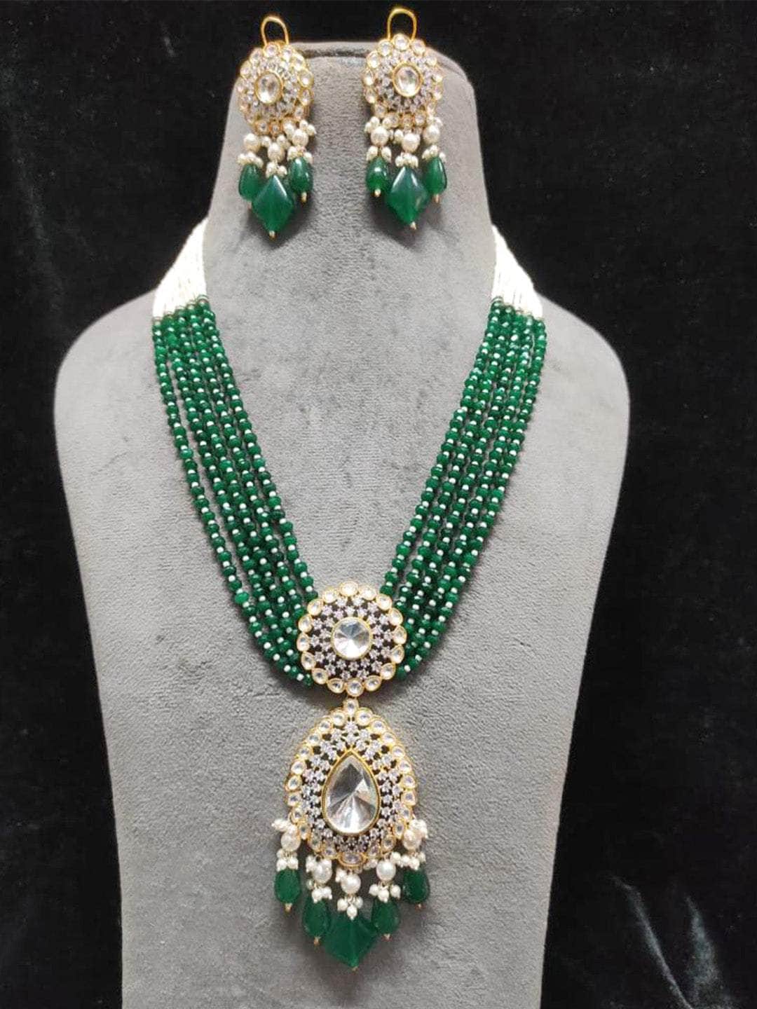 Ishhaara Long Beeded Kundan Studded Necklace Set