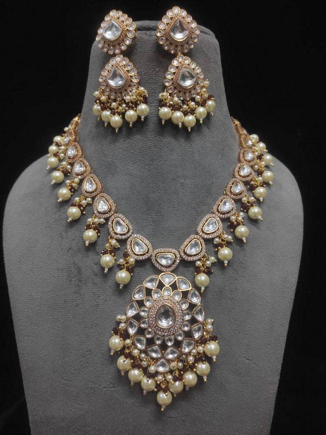 Ishhaara Long Gold Finish Uncut Kundan Polki Necklace Set