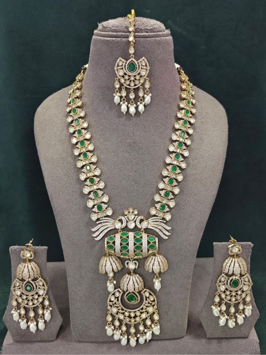 Ishhaara Long Kundan Necklace In Moissanite Polki