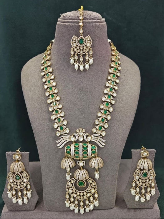 Ishhaara Long Kundan Necklace In Moissanite Polki