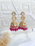 Ishhaara Long Meenakari Jhumka Earrings - Pink