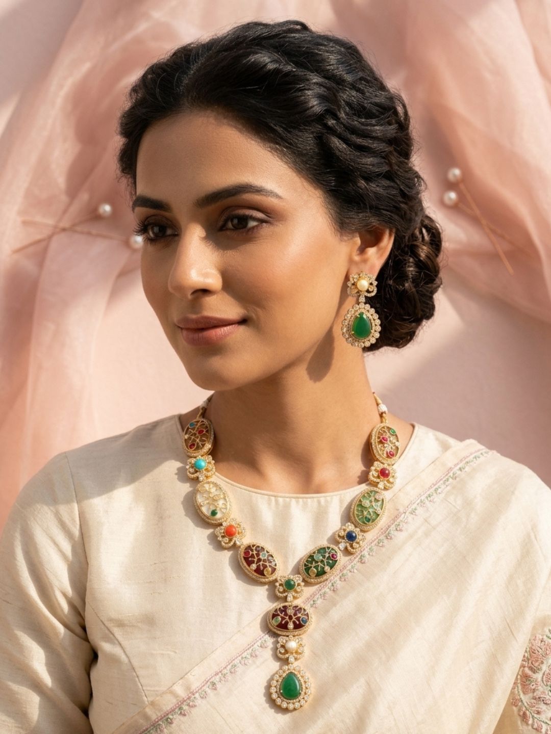 Ishhaara Long Victorian Navratan Multi Color Necklace