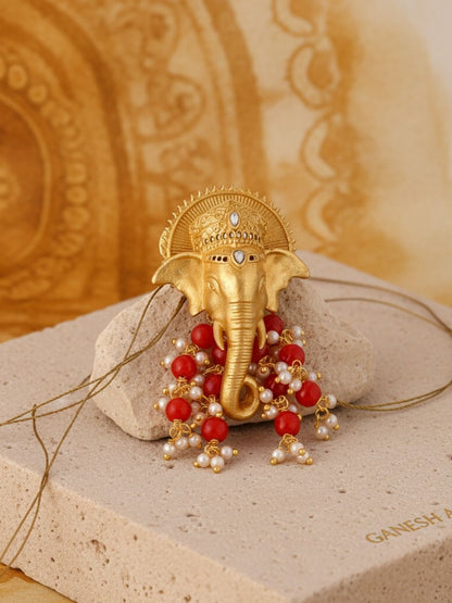 Ishhaara Lord Ganesha Brooch With Dangling Beads