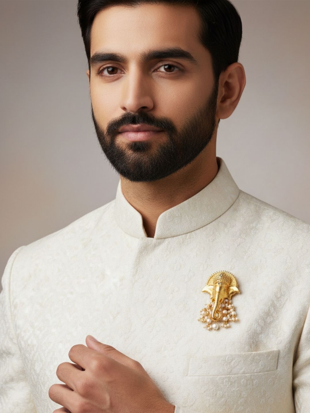 Ishhaara Lord Ganesha Brooch With Dangling Beads