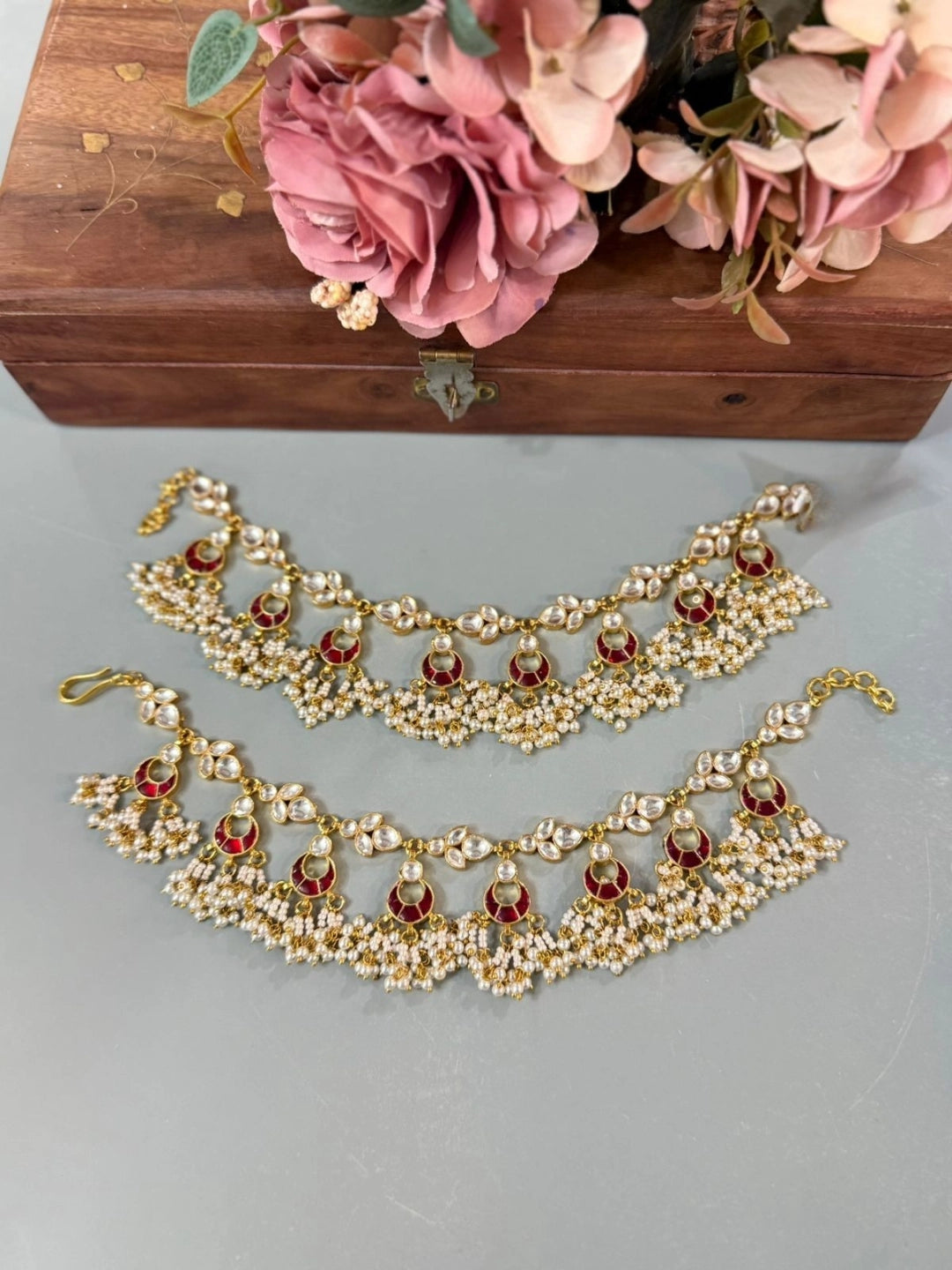 Ishhaara Lotus Designed Kundan Studded Earchains
