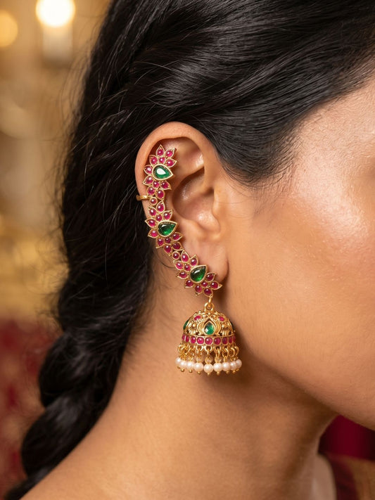Ishhaara Lotus Jhumkha Earcuff