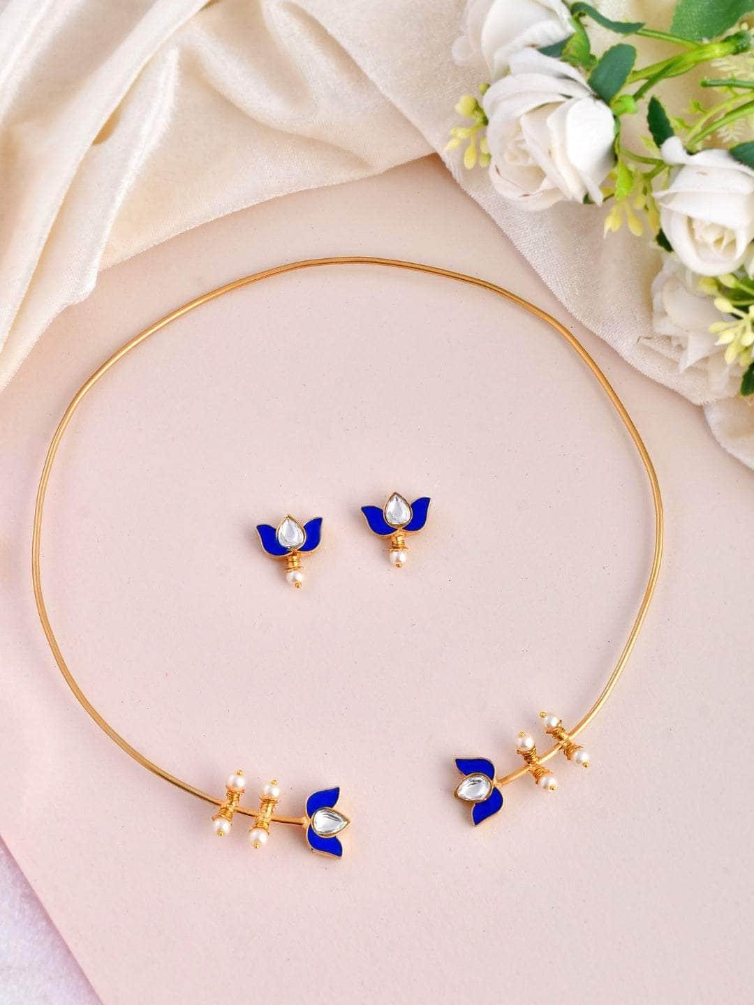 Ishhaara Lotus Motif Open Type Necklace Blue