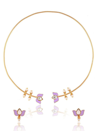 Ishhaara Lotus Motif Open Type Necklace Purple