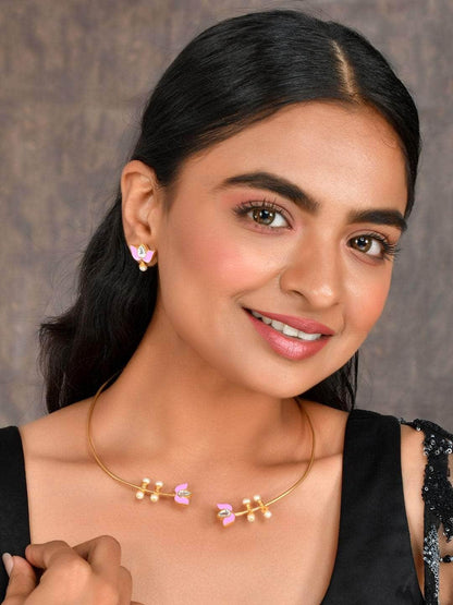 Ishhaara Lotus Motif Open Type Necklace Purple