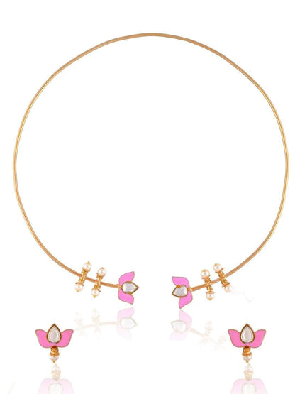 Ishhaara Lotus Motif Open Type Necklace Rose