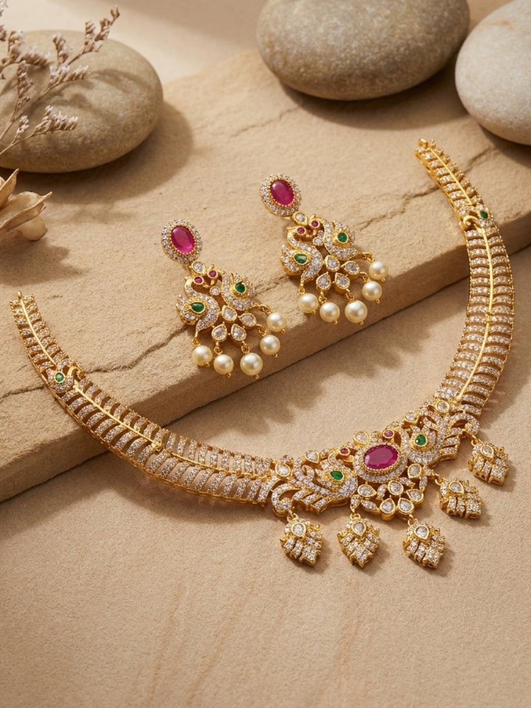 Ishhaara Lotus Motif Traditional Choker Necklace