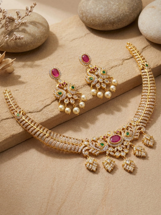 Ishhaara Lotus Motif Traditional Choker Necklace