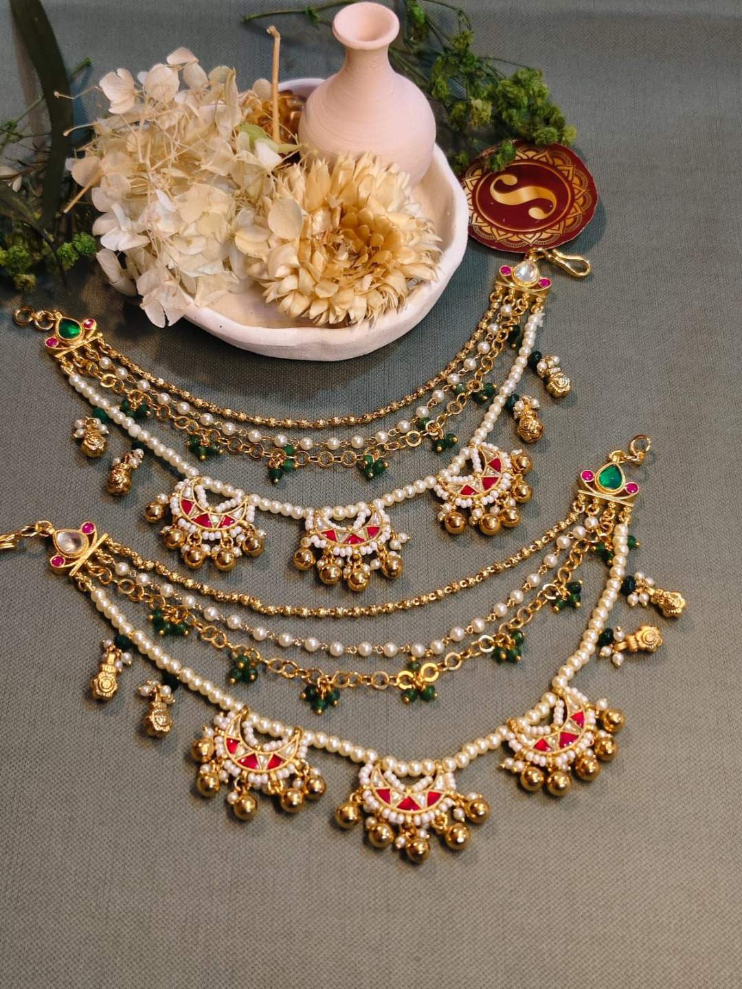 Ishhaara Lotus Multi Paachi Kundan Earchains