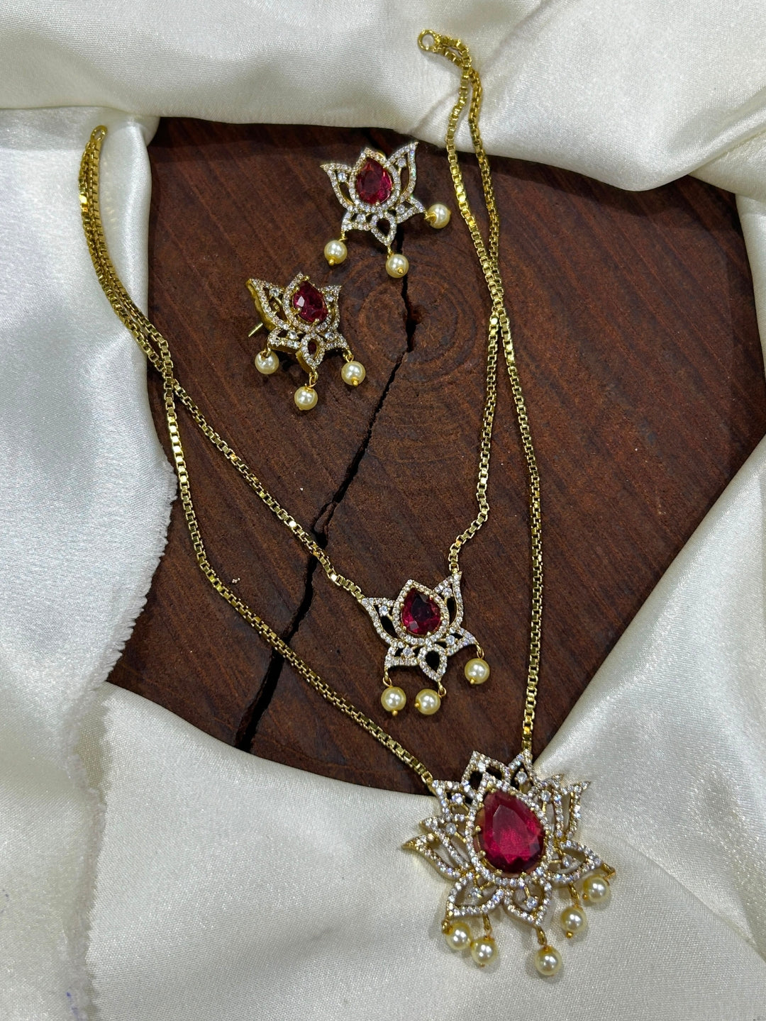 Ishhaara Lotus Pendant Studded Layered Necklace