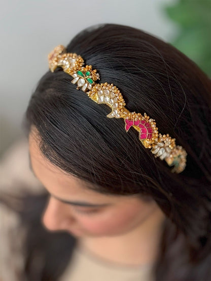 Ishhaara Lotus Shaped Polki Kundan Meenakari Hair Band