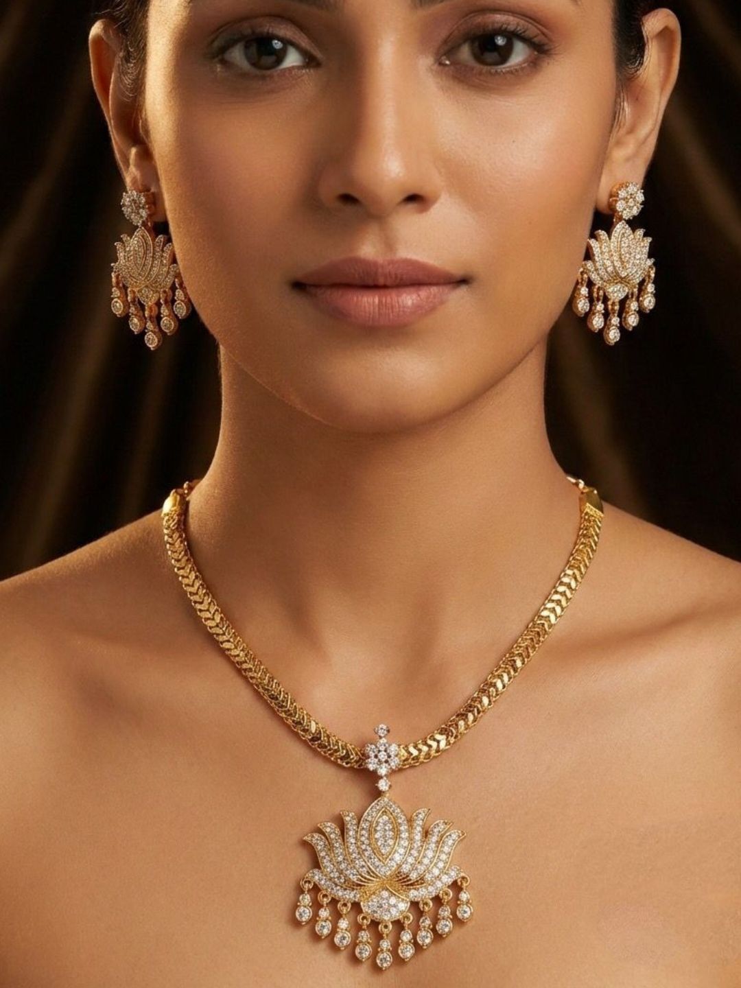 Ishhaara Lotus Stone Attigai Choker Necklace