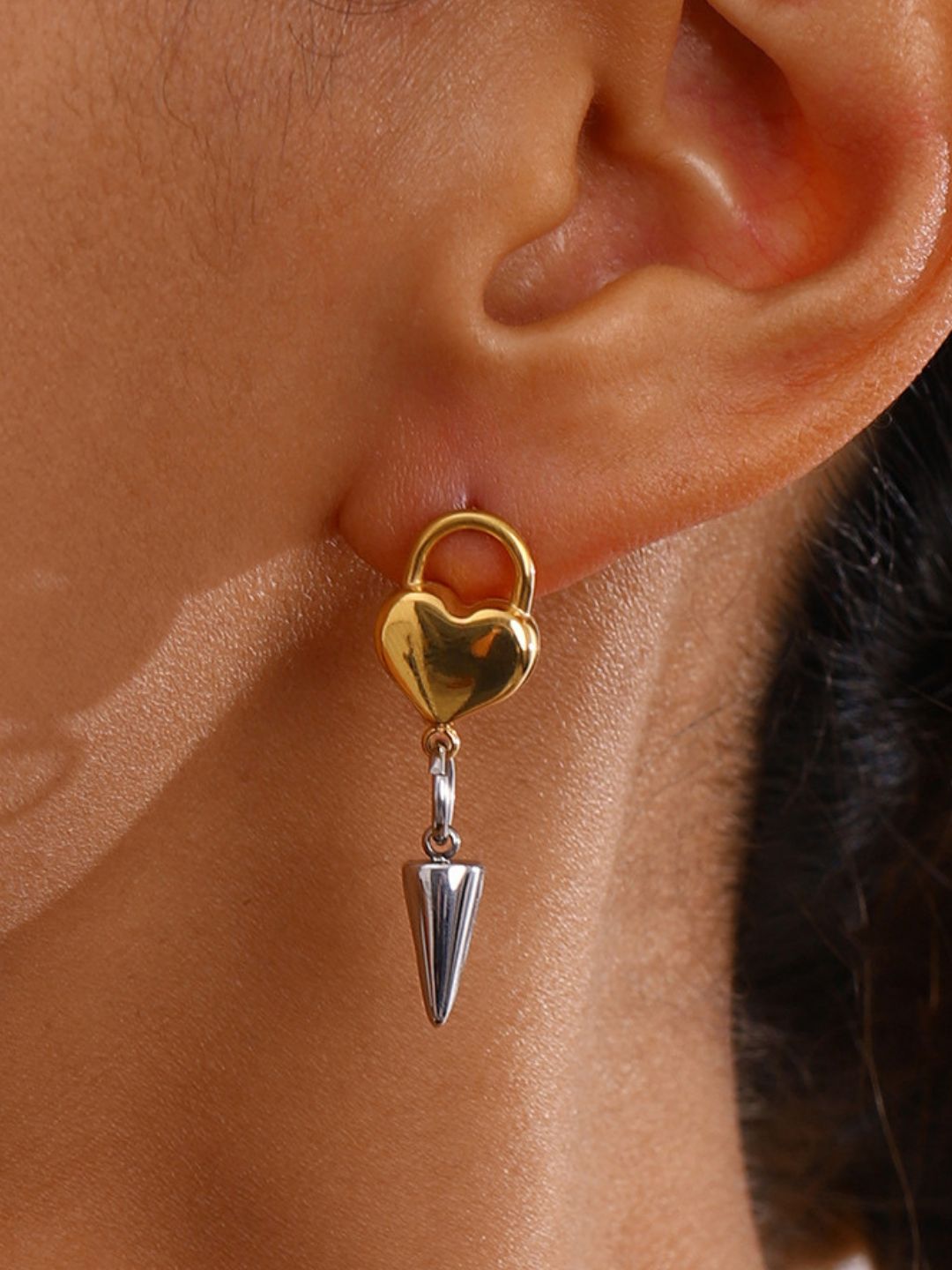 Ishhaara Love Heart Lock Cone Chain Earrings