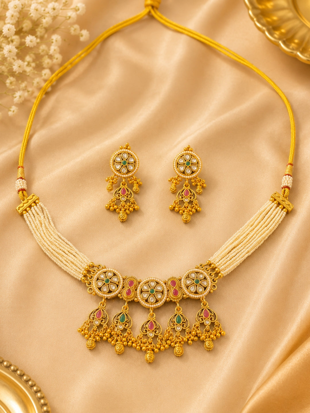Ishhaara Luxurious Gold And Pearl Necklace Set