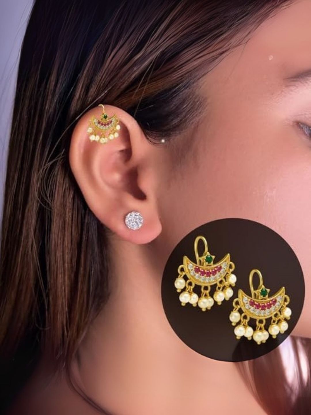 Ishhaara Maharashtrian Traditional Press Bugadi Clip On Earrings