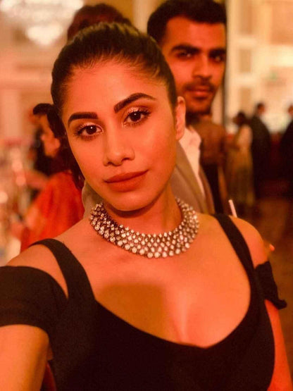 Ishhaara Malvika Sitlani Gold Diamond Choker With Earring