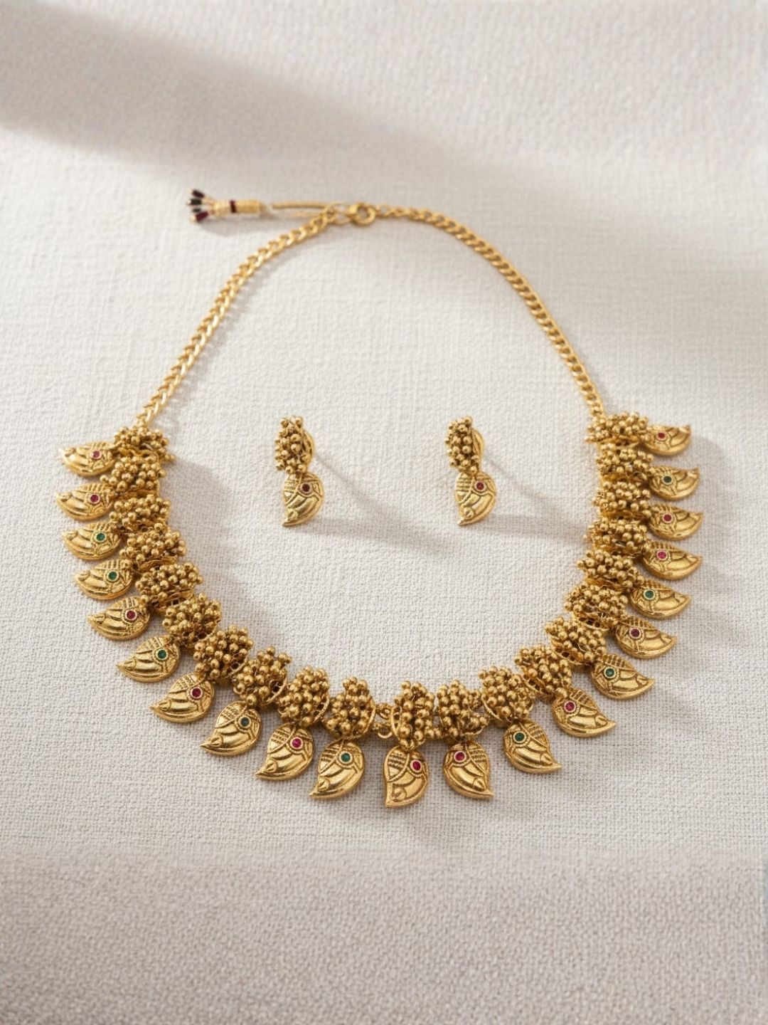Ishhaara Mango Motif Antique Temple Necklace Set
