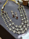 Ishhaara Maroon 3 Layer Moissanite Kundan Stone Necklace