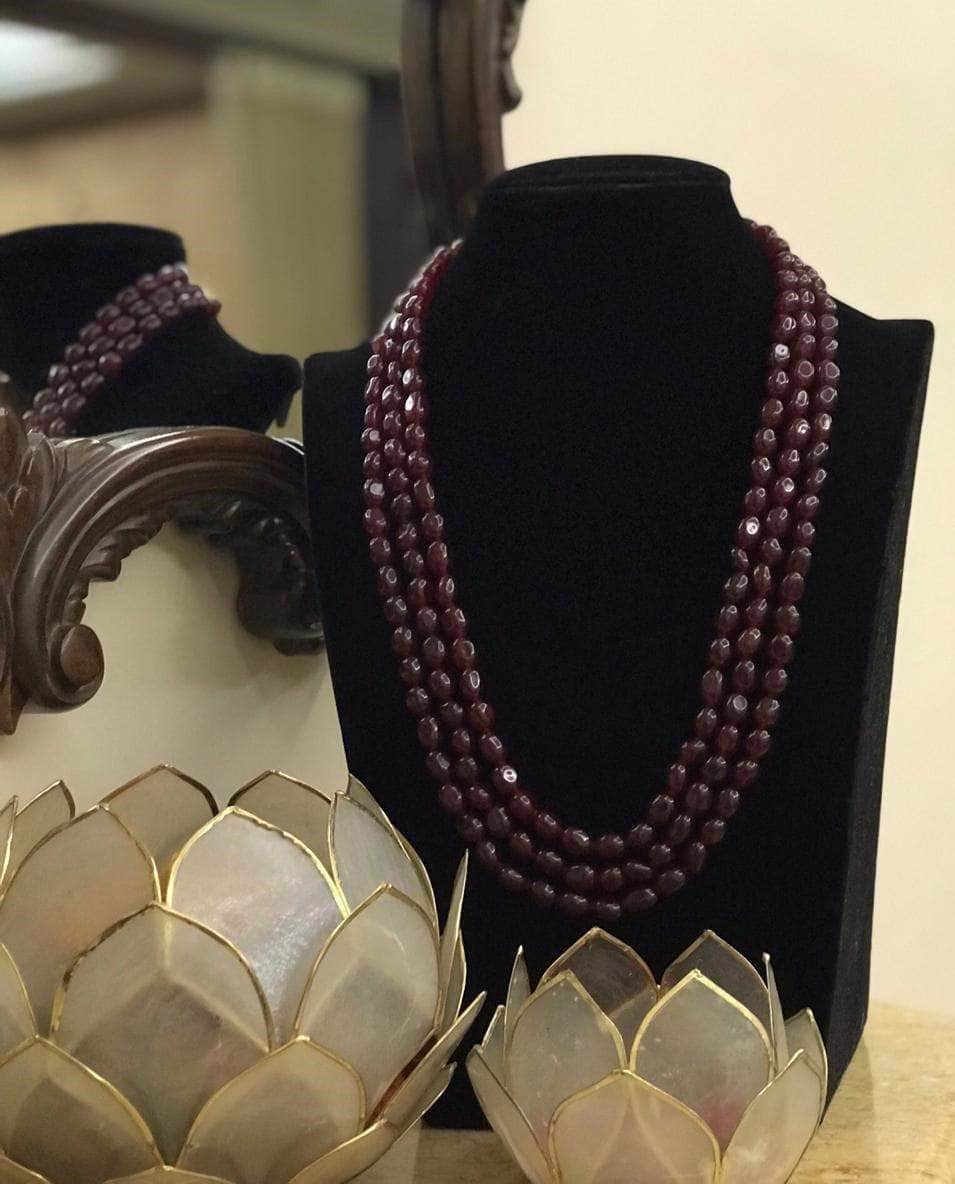 Ishhaara Maroon 3 Layered Beads Necklace