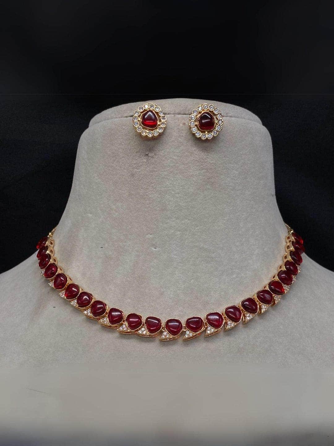 Ishhaara Maroon Beaded Choker Necklace Set