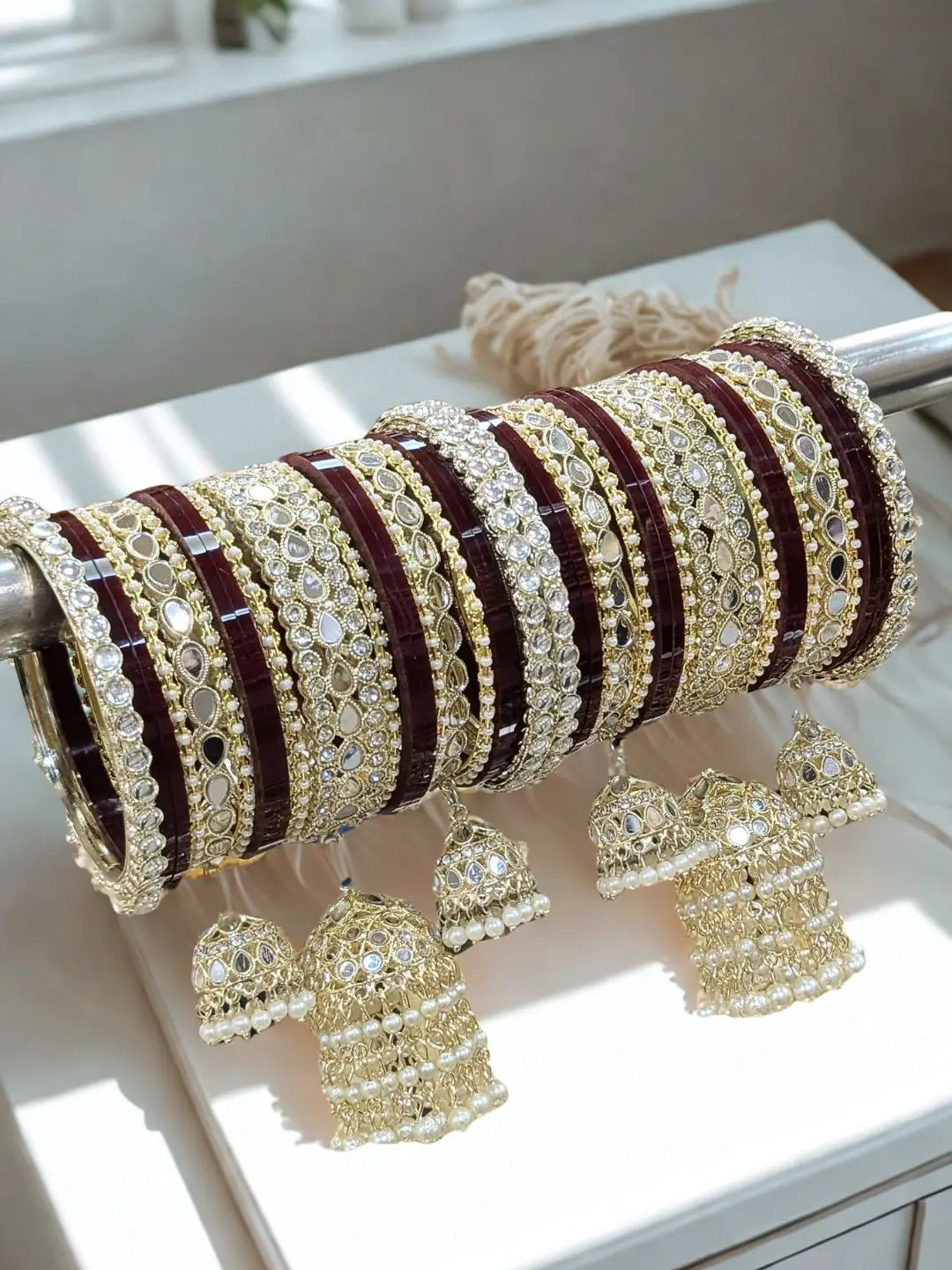 Ishhaara Maroon Big Jhumkhi Bridal Bangles Set
