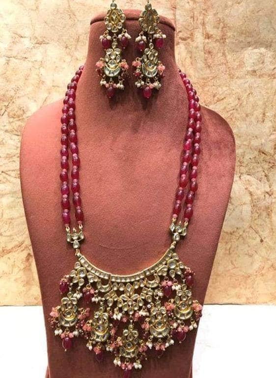 Ishhaara Maroon Chandbali Pendant Necklace