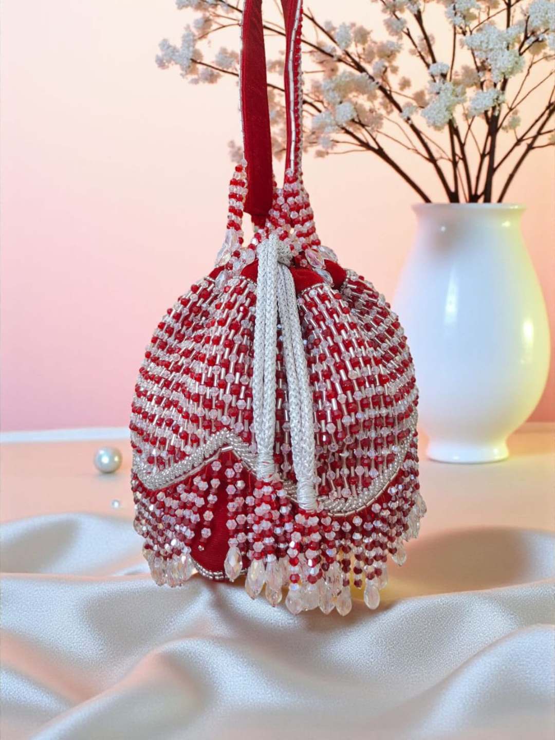 Ishhaara Maroon Crystal Fringe Potli