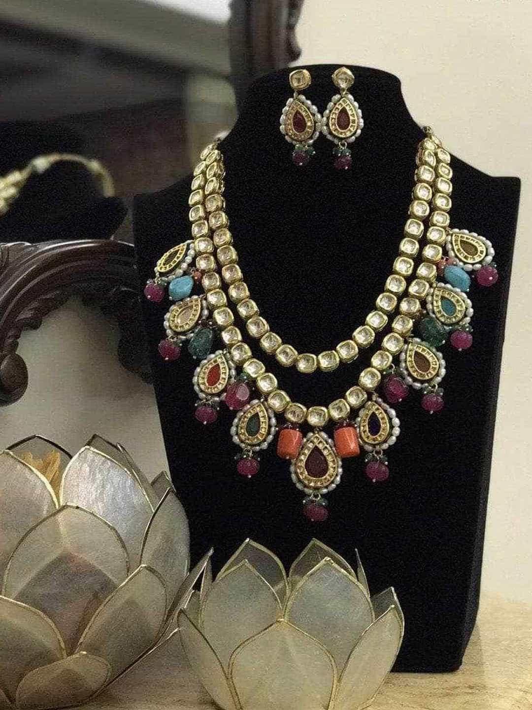 Ishhaara Double Layered Navratna Kundan Necklace