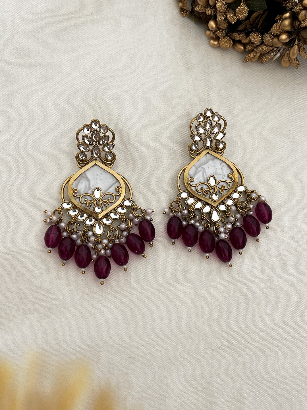 Ishhaara Maroon Elegant Kundan Danglers