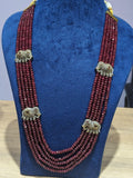 Ishhaara Maroon Elegant Long American Diamond Necklace Set