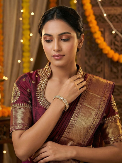 Ishhaara Maroon Embroidered Blouse - a woman wearing a maroon embroidered blouse - view 4