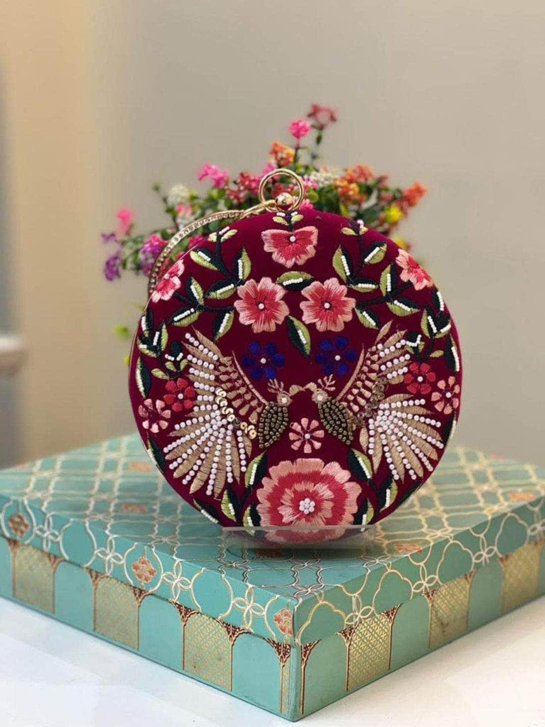 Ishhaara Embroidered Heavy Handwork Round Clutch