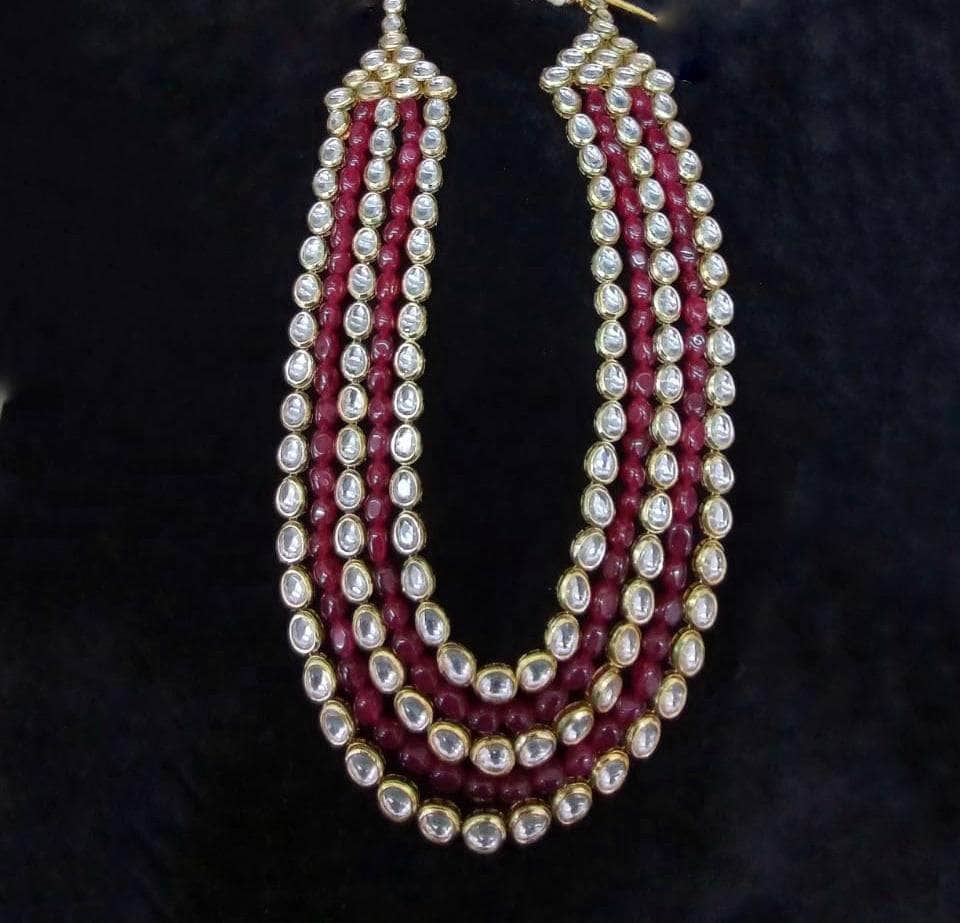 Ishhaara Maroon Emerald And Kundan Layered Long Necklace
