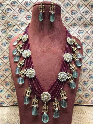 Ishhaara Maroon Flower Patch Pendant Necklace
