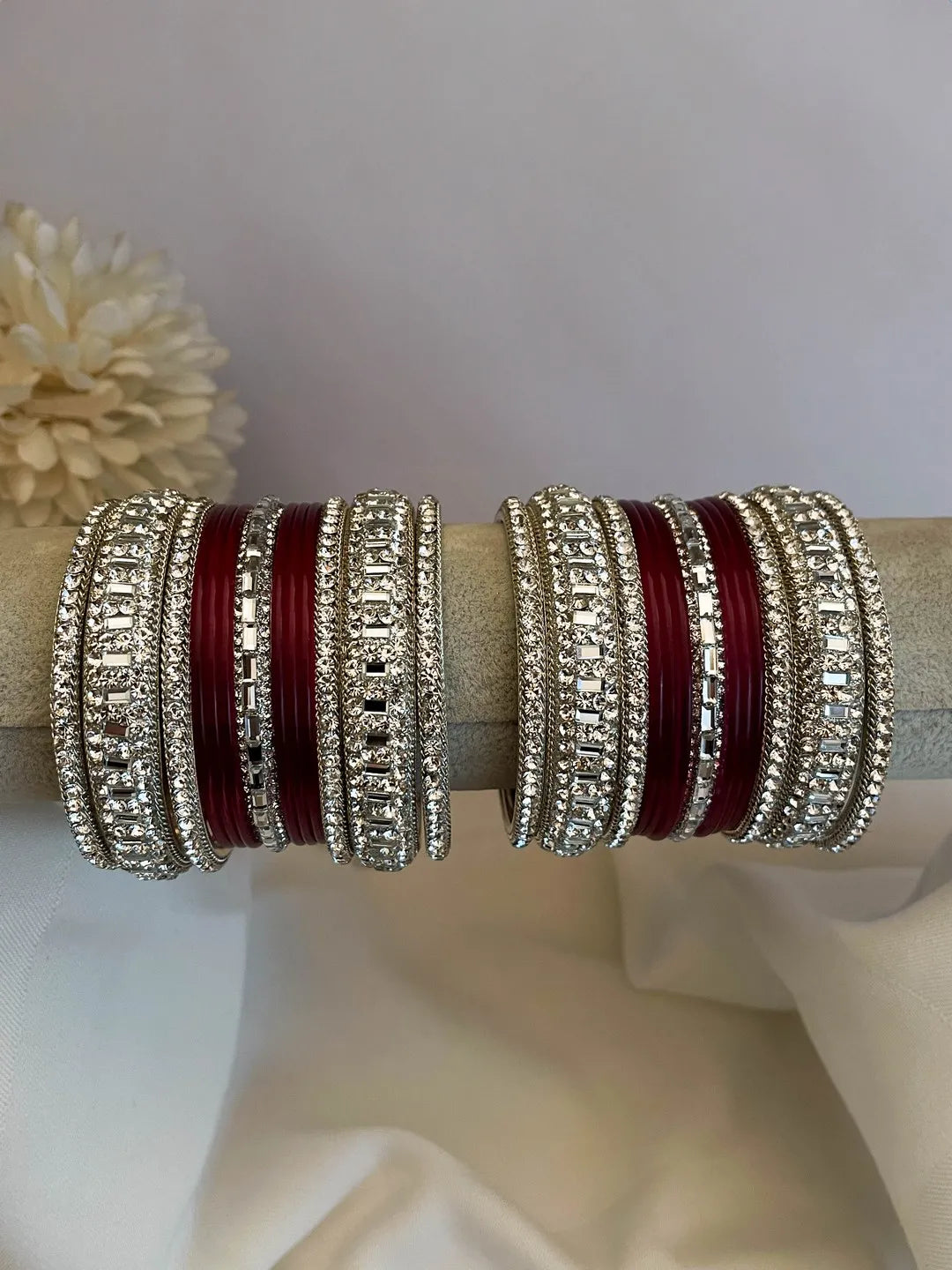 Ishhaara Maroon Gemstone Studded Traditional Bangle Set