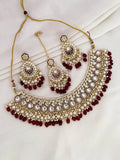 Ishhaara Maroon Gold Plated Traditional Kundan Pearl Choker Necklace