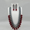 Ishhaara Maroon Grey Pearls Long Beaded Necklace And Earring Set