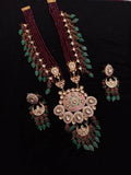Ishhaara Maroon Handpainted Kundan Pendant Necklace