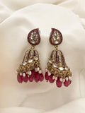 Ishhaara Maroon Jadau Jhumka Earring With Pearl Work